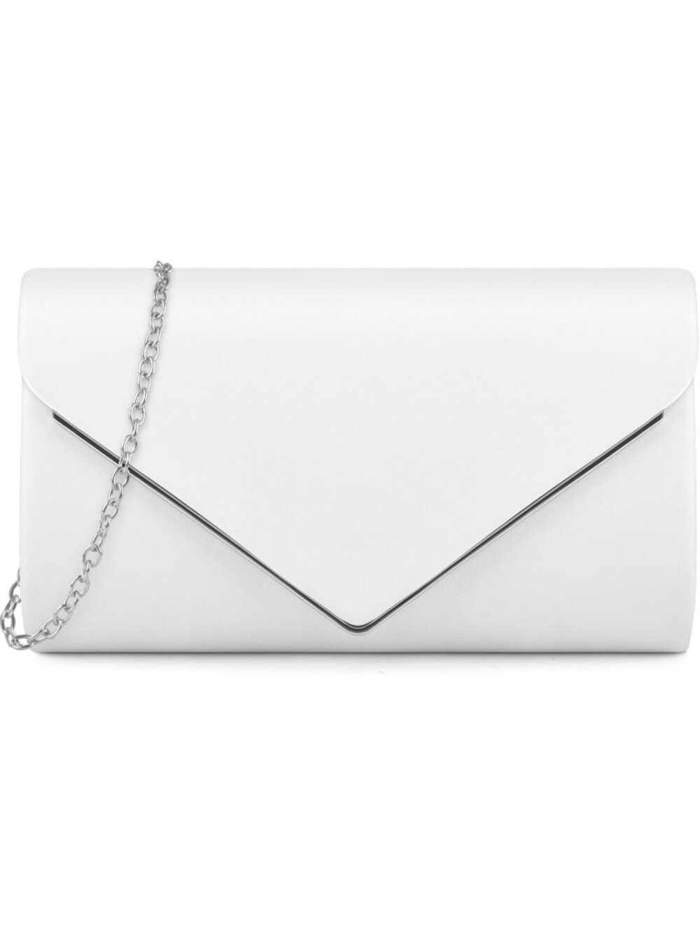 Women's White Pu Leather Clutch Formal Wedding Party Prom Purse Evening Bag